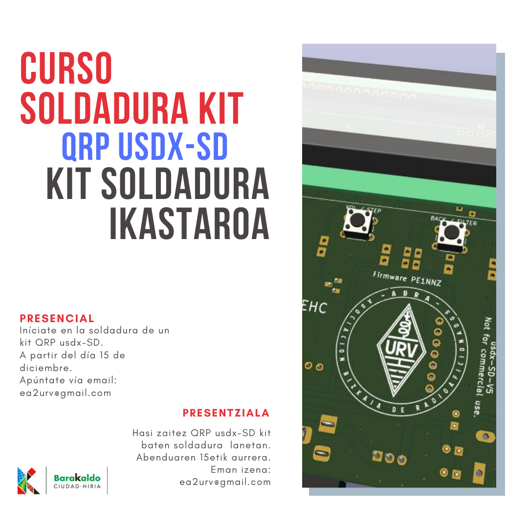 Imagen del cartel del curso de QRP USDX SD, organizado por URV-ABRA Barakaldo Bizkaia